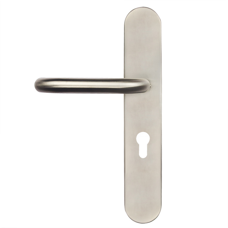 Manija de puerta de entrada decorativa de acero inoxidable con herrajes para puertas dobles de patio vintage con placa posterior de metal