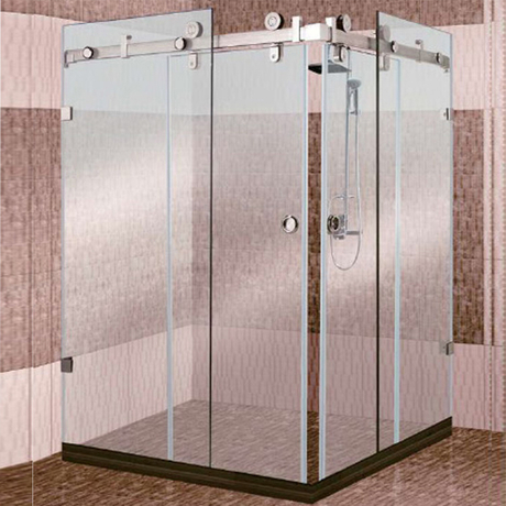 Rodillos de acero inoxidable interior de baño puerta de ducha deslizante de doble vidrio de doble temperamento